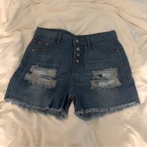 NWOT Women’s Denim Distressed Cutoff Jean Shorts Button Up Medium Wash Size M